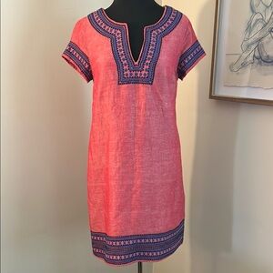 Vineyard Vines | Embroidered Red Sheath Linen Cotton-size 4